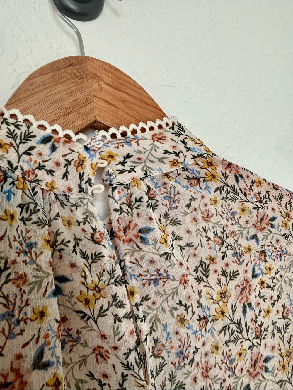 French Connection Peach Floral Long-Sleeve Peasant Blouse - Picture 6 of 7
